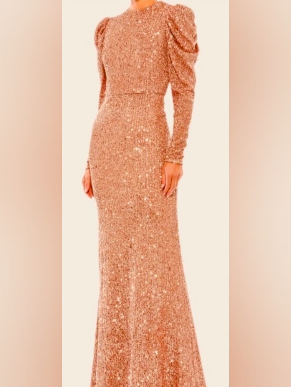 Mac Duggal NWT Copper Sequin Long Sleeve Maxi Column Gown Dress Size 0 26692